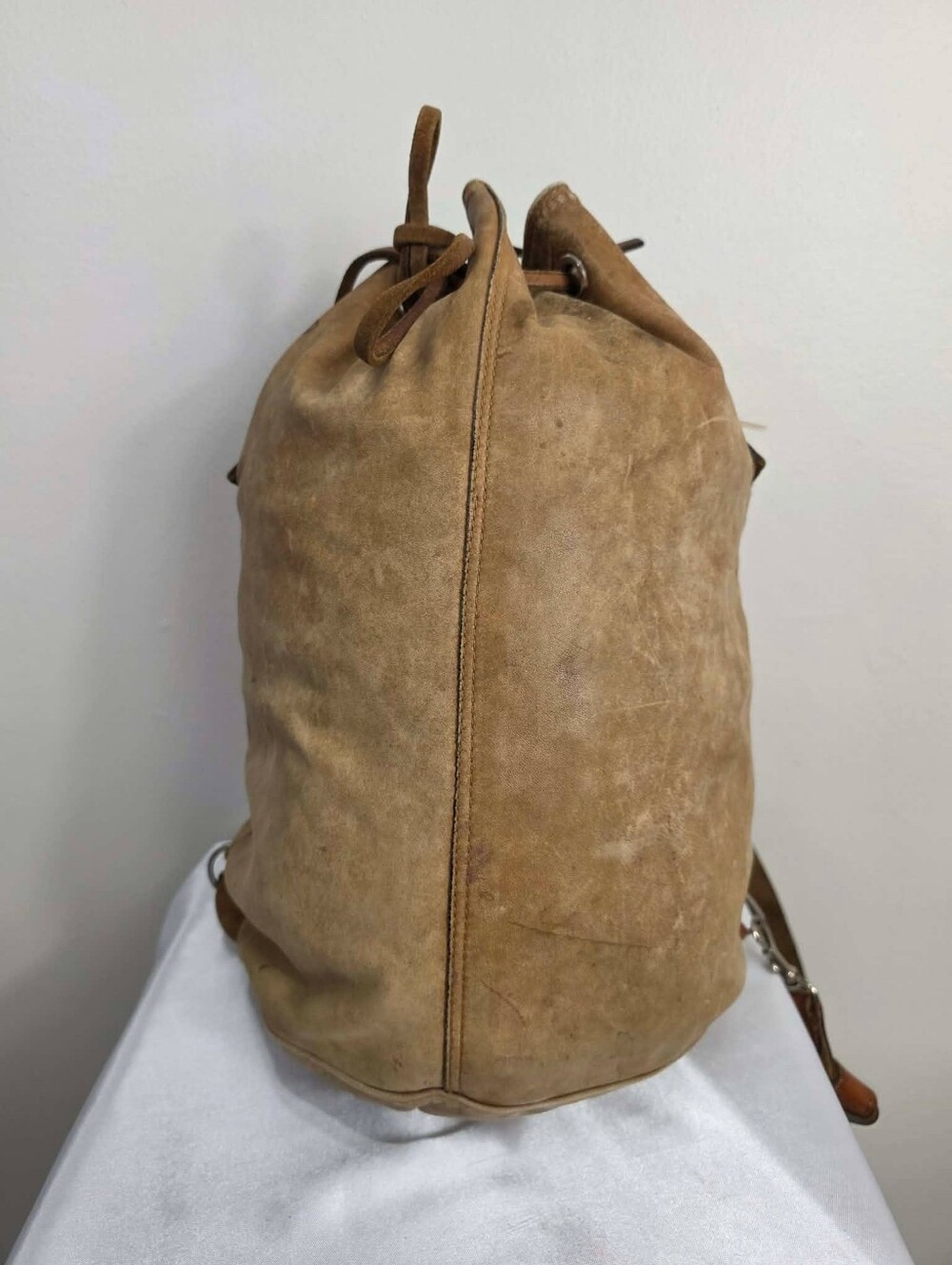 Rugby Classic Tan Leather Drawstring Duffel Bag